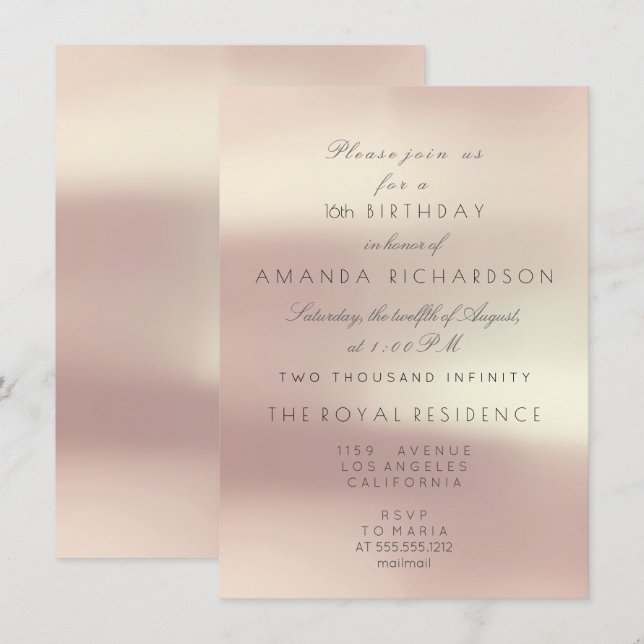 Minimal Pastel Pink Rose Pearl Geburtstag Glitzer Einladung (Vorne/Hinten)