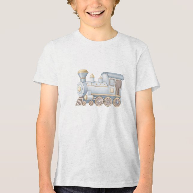 Minimal Pastel Steam Train Illustration Tri-Blend Shirt (Vorderseite)