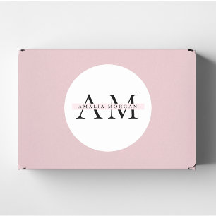 "Minimal Pastell Rosa Anfangsbuchstabe & Name Pers Runder Aufkleber