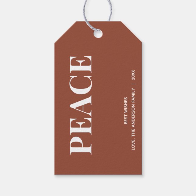 Minimal PEACE | Terracotta Holiday Geschenkanhänger (Vorderseite)