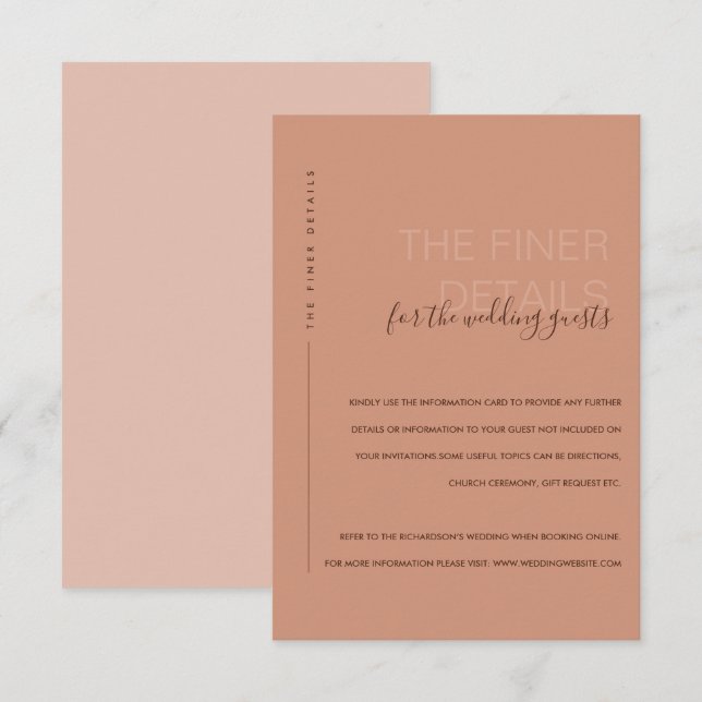 MINIMAL PEACH RUST ORANGE WEDEDING DETAIL ENCLOSUR BEGLEITKARTE (Vorne/Hinten)