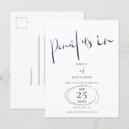 Minimal Pencil uns in Script Navy Save the Date Ankündigungspostkarte