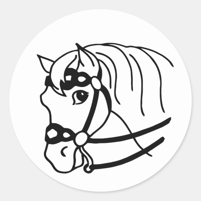 Minimal Pferdekopf Retrostil Tierart Runder Aufkleber (Vorderseite)