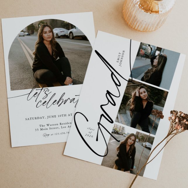 Minimal Photo Collage Modern Script Graduation Einladung (Von Creator hochgeladen)