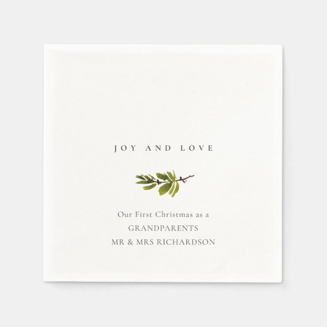 Minimal Pine Branch Unsere erste Weihnachtsfreude  Serviette (Vorderseite)