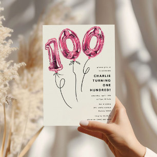 Minimal Pink 100 Ballon 100. Geburtstagsparty Einladung