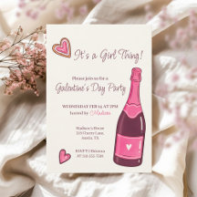 Minimal Pink Champagne Galentines Invitation