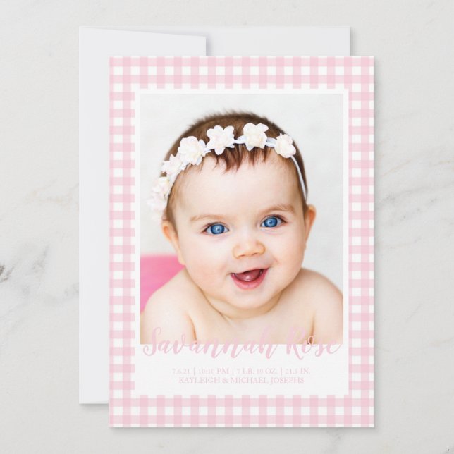 Minimal Pink Gingham Karo Muster Foto Ankündigung (Vorderseite)