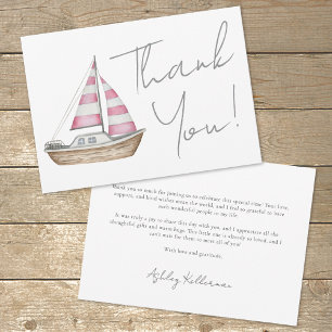 Minimal Pink Nautical Girl Baby Dusche Dankeskarte