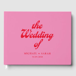Minimal Pink Red Retro Wedding Gästebuch