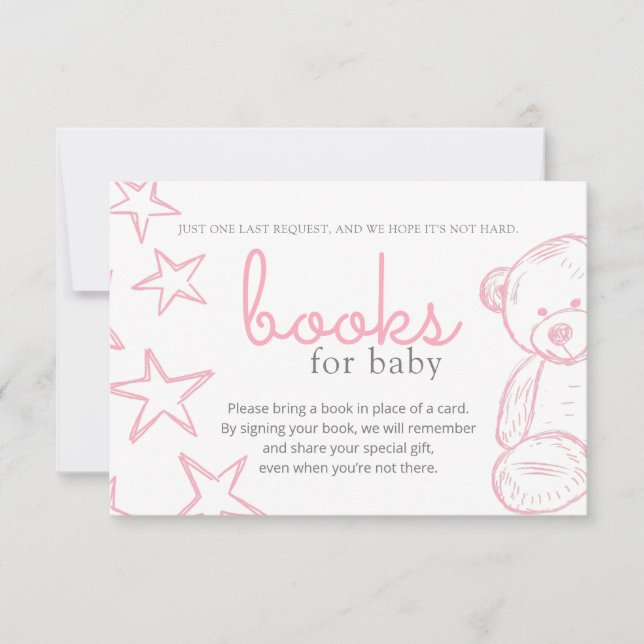 Minimal Pink Teddy Bear Babydusche Anfrage I Einladung (Vorderseite)