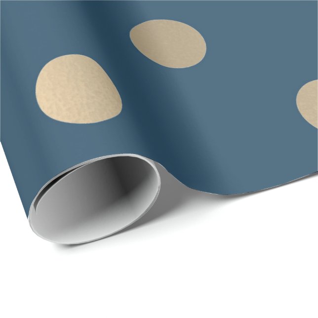 Minimal Polka Dots Blue Navy Gold Sepia Metal Imit Geschenkpapier (Rolleneckpunkt)