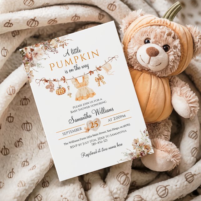 Minimal Pumpkin Girl Modern Fall Babydusche Einladung (Von Creator hochgeladen)