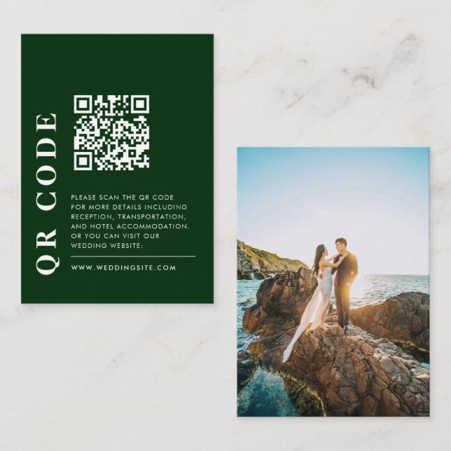 Minimal QR Code Emerald Green Wedding Detail Foto Begleitkarte (Vorne/Hinten)