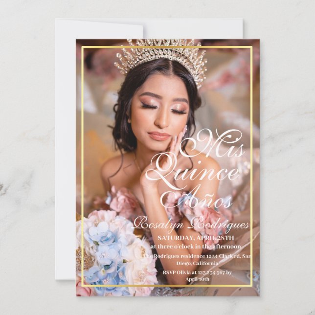 Minimal Quinceanera Elegantes Foto Einladung (Vorderseite)