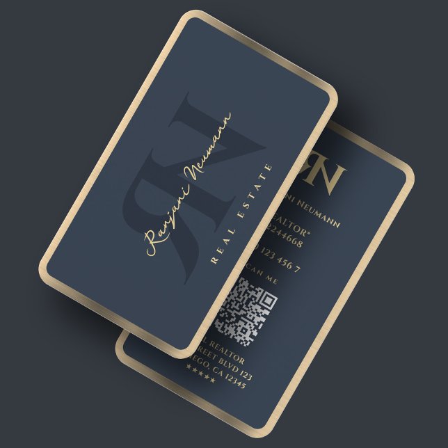Minimal Realtor Holzkohle Blaue Imitate Goldgrenze Visitenkarte (Minimal Realtor Charcoal Blue Faux Gold Border Business Card
)