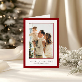 Minimal Red Border Photo Elegant Christmas Feiertagskarte