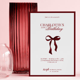 Minimal Red & Burgundy Bow Birthday Invitation Einladung