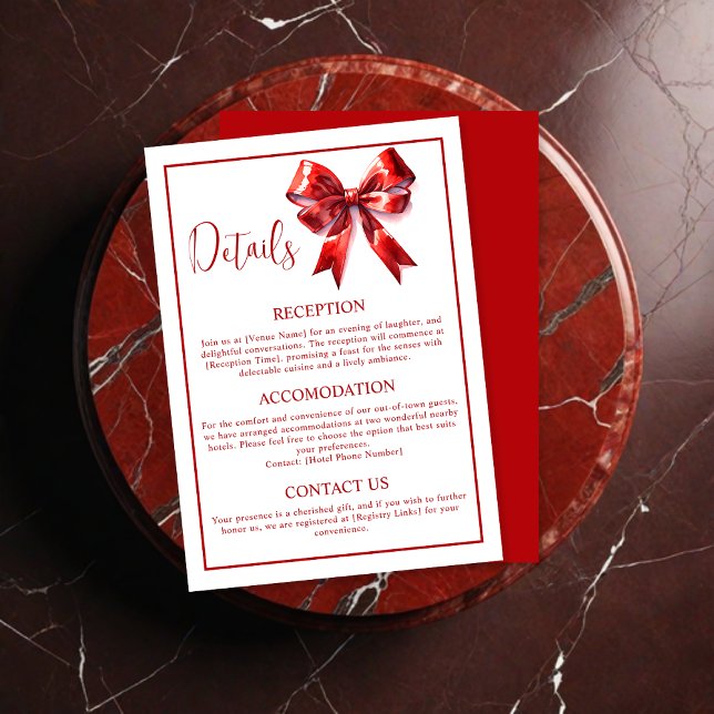Minimal Red Coquette Bow Ribbon Wedding Begleitkarte (Von Creator hochgeladen)