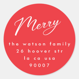 Minimal Red Doodle Moderne Custom Frohe Weihnachte Runder Aufkleber