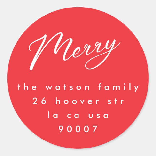 Minimal Red Doodle Moderne Custom Frohe Weihnachte Runder Aufkleber (Vorderseite)