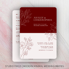 Minimal Red Foliage Kontur All-in-One Hochzeit Einladung