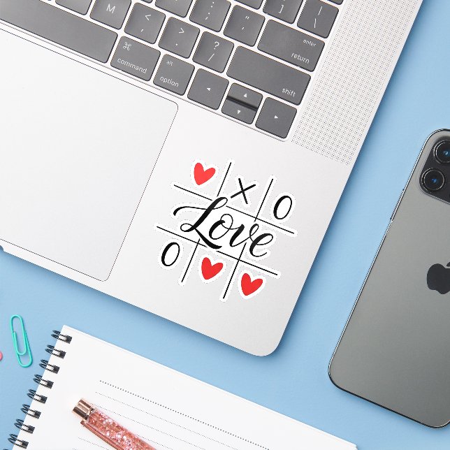 Minimal Red Hearts Love Sticker (Laptop mit iPhone)