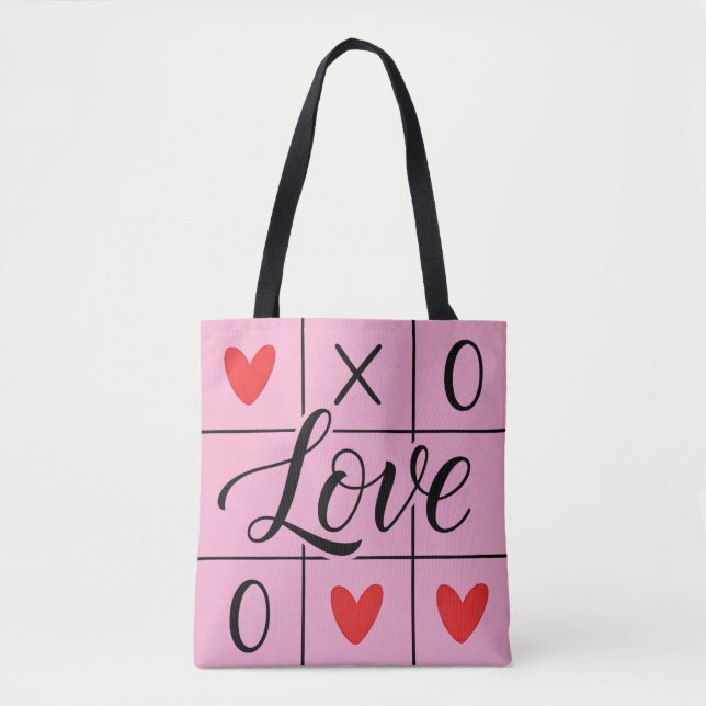 Minimal Red Hearts Love Tote Bag Tasche (Vorderseite)