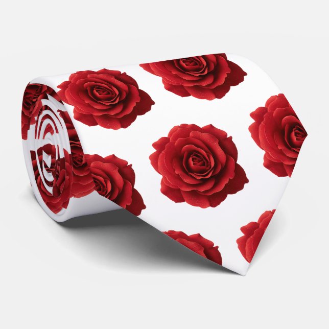 Minimal Red Rose Pattern with Water Droplets Krawatte (Gerollt)