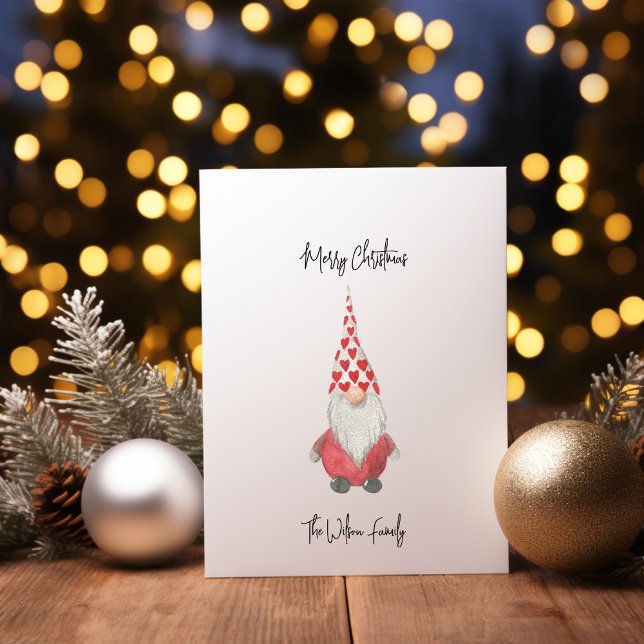 Minimal Red Skandinavien Gnome Frohe Weihnachten (Merry Christmas Minimal Red Scandinavian Gnome Holiday Card)