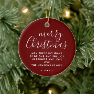 Minimal Red White wünscht frohe Weihnachtsschrift Keramik Ornament