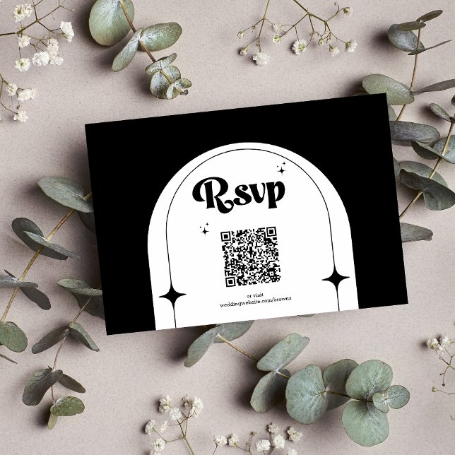 Minimal Retro Arch Black and White Wedding RSVP Ca (Von Creator hochgeladen)