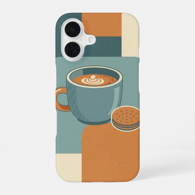 Minimal Retro Coffee and Cookie iPhone 16 Hülle (Rückseite)