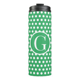 Minimal Retro Green Polka Dots Anfangsbuchstaben Thermosbecher