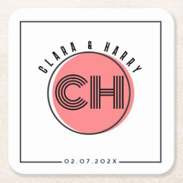 Minimal retro monogram initials Wedding Rechteckiger Pappuntersetzer