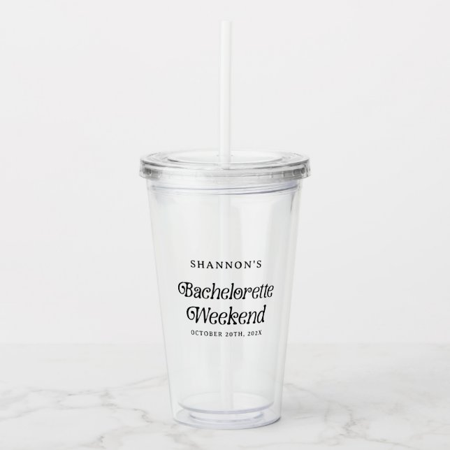 Minimal Retro Schwarz und Weiß Bachelorette Wochen Acryltrinkbecher (Vorderseite)