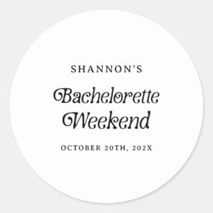 Minimal Retro Schwarz und Weiß Bachelorette Wochen Runder Aufkleber