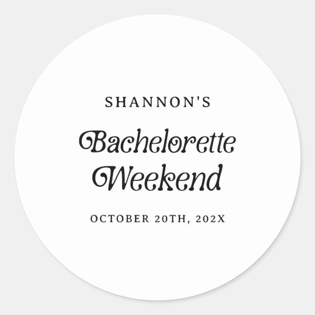 Minimal Retro Schwarz und Weiß Bachelorette Wochen Runder Aufkleber (Vorderseite)