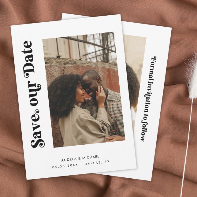 Minimal Retro Schwarz-weiß 2 Fotos Website Hochzei Save The Date (Von Creator hochgeladen)
