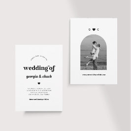 Minimal Retro Script & Heart 70er Wedding Monogram Einladung