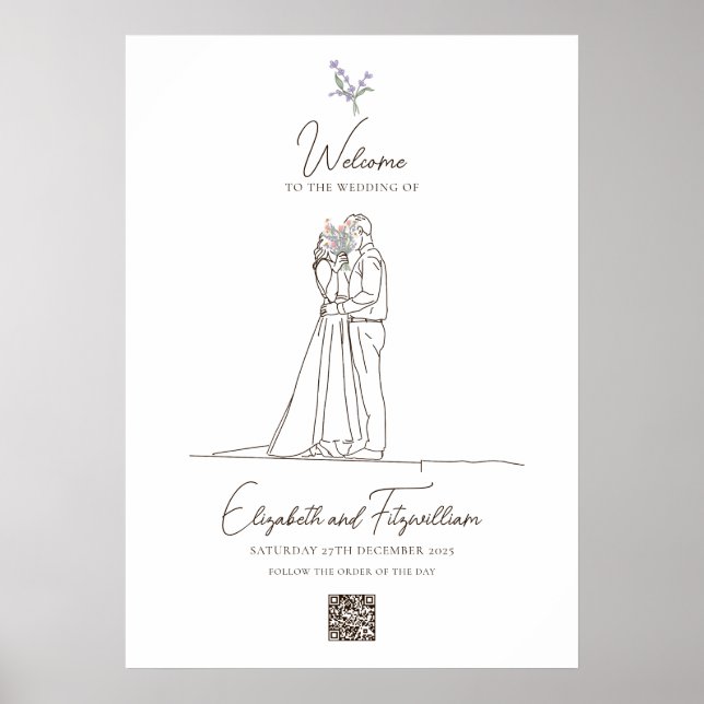 Minimal Romantische Line Art Couple Blume Willkomm Poster (Vorne)