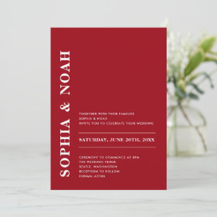 Minimal romantische Rot-Weiß-Hochzeit Einladung