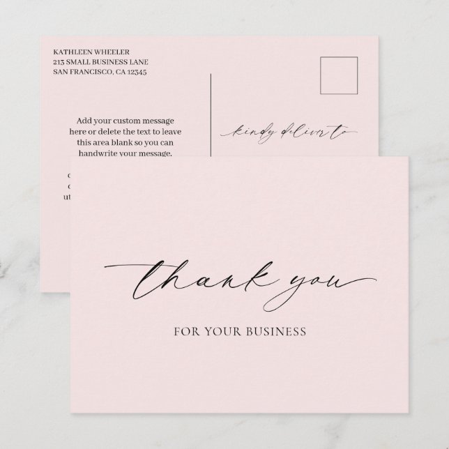 Minimal rosa Elegant Moderne Vielen Dank Postkarte (Vorne/Hinten)