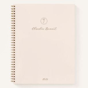 Minimal rosa Elegante Blume Logo und Skriptname Notizbuch