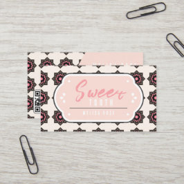 Minimal rosa mit Muster und QR-Code Visitenkarte