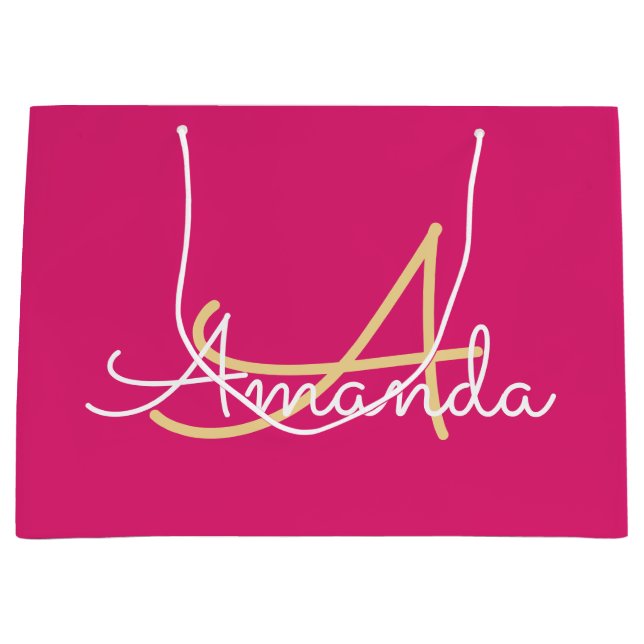 Minimal Rosa Monogramm Name Brautparty Bevorzugung Große Geschenktüte (Vorderseite)