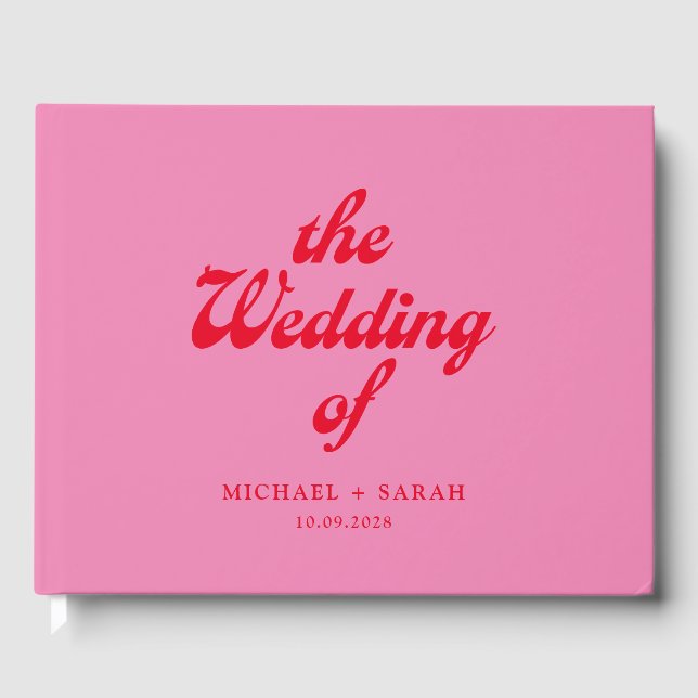 Minimal rosa Retro Hochzeit Gästebuch (Vorderseite)