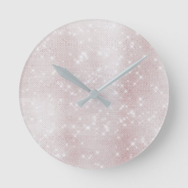 Minimal rosa Rose Abstrakte Funkelnd Weiße Pastel Runde Wanduhr (Vorderseite)