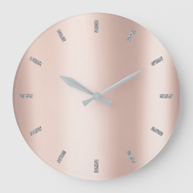 Minimal rosa Rose Gold Metallisches Blush Powder G Große Wanduhr (Vorderseite)