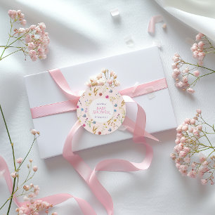 Minimal Rosa Wildflower Mädchen Dusche Danke Runder Aufkleber